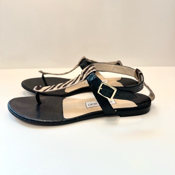 Jimmy Choo Zebra Haircalf & Black Leather Sandals – Size 38.5 – Made in Italy - Picture 2 of 9
